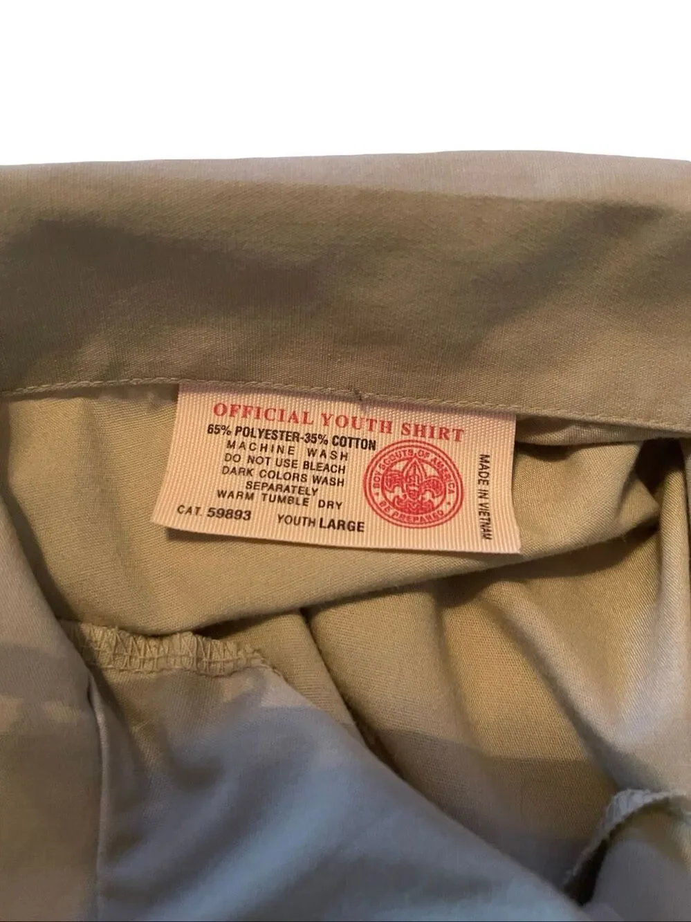Boy Scouts of America Youth Tan Short Sleeve Button Down Uniform Shirt Large